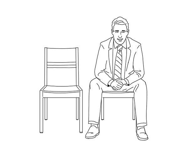 Illustration of man sitting in chair waiting.